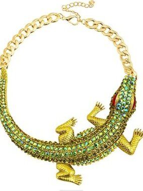 NEW Stylish Crystal Gator Statement Necklace Fashion Rhinestone Alligator
